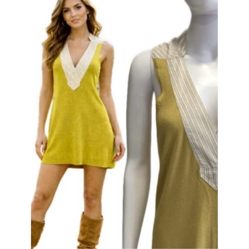 Anthropologie HWR Rayon Wool Cashmere Tunic Sweater Vest Dress Size M Stripe Mix